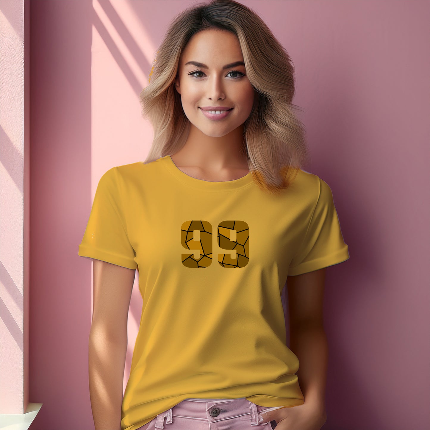 99 Number Women T-Shirt (Golden Yellow) | Stylish Numeric Graphic Tee