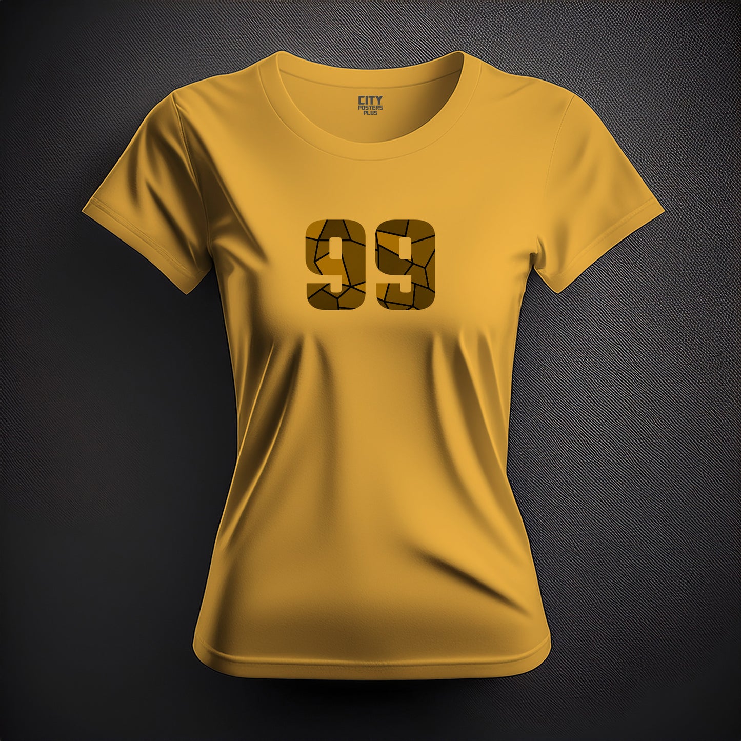 City Posters Plus 99 Number Women T-Shirt (Golden Yellow) | Stylish Numeric Graphic Tee