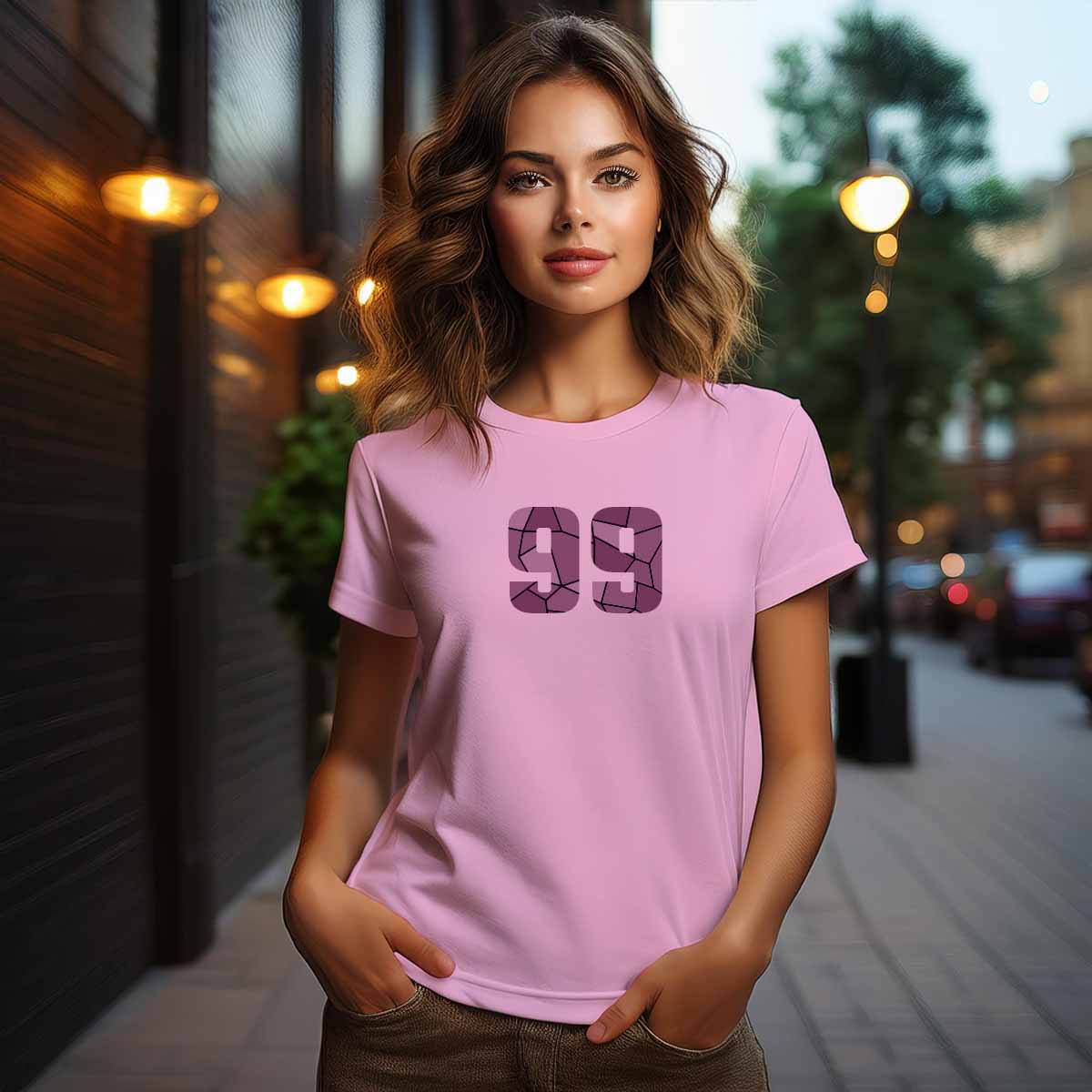 City Posters Plus 99 Number Women T-Shirt (Light Pink) | Stylish Numeric Graphic Tee