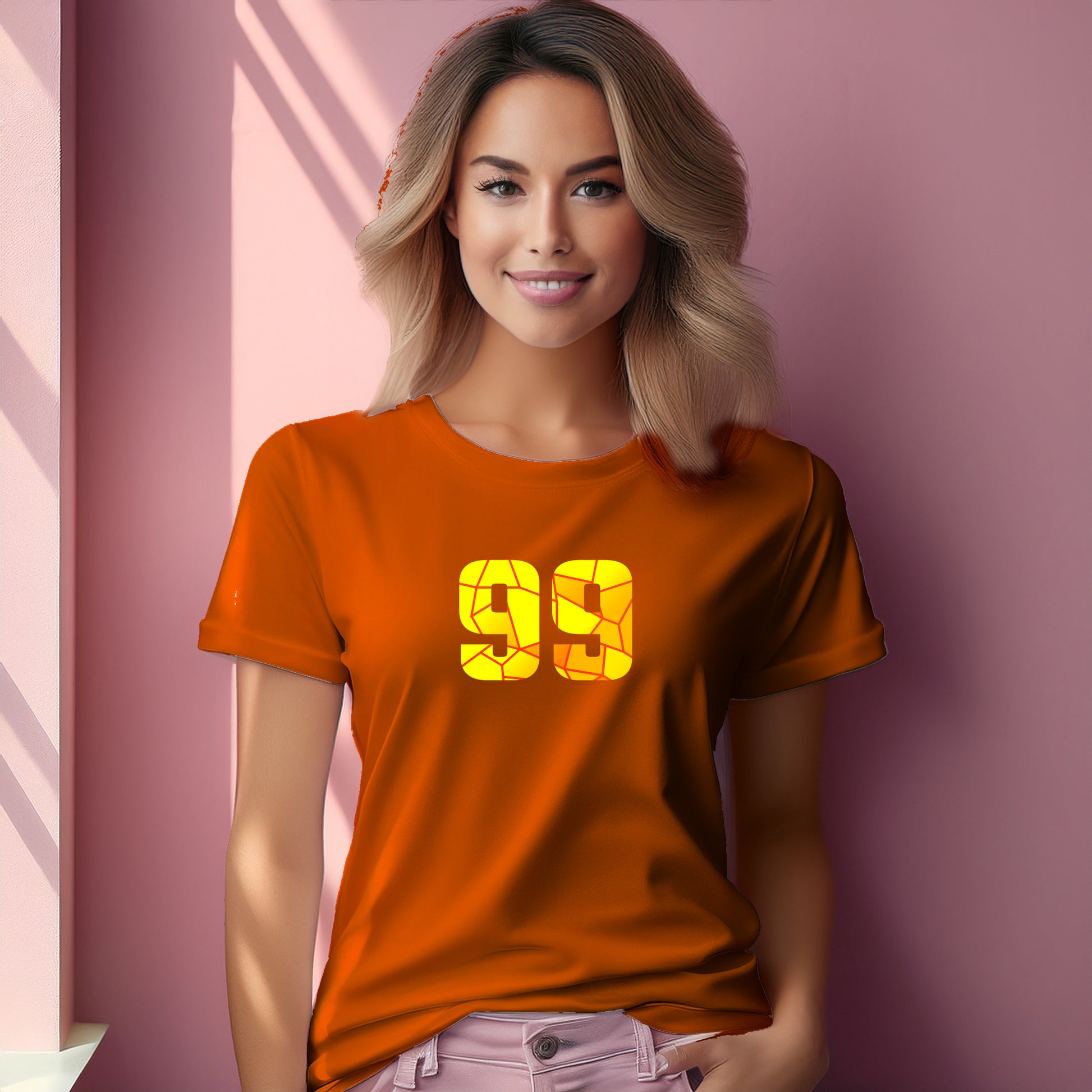99 Number Women T-Shirt (Orange) | Stylish Numeric Graphic Tee