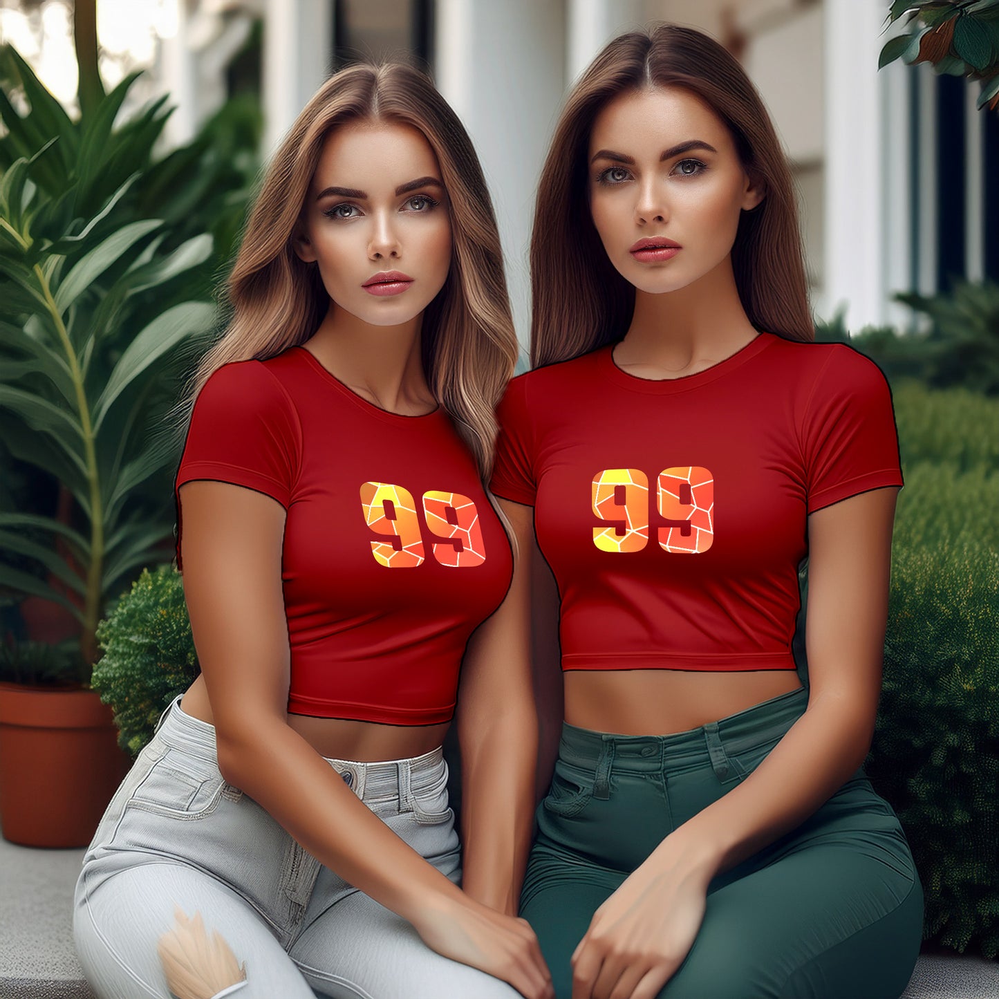 City Posters Plus 99 Number Women Crop Top (Red)