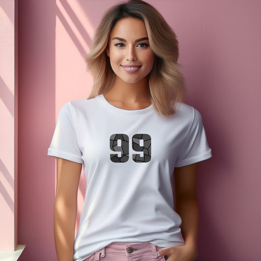 99 Number Women T-Shirt (White) | Stylish Numeric Graphic Tee