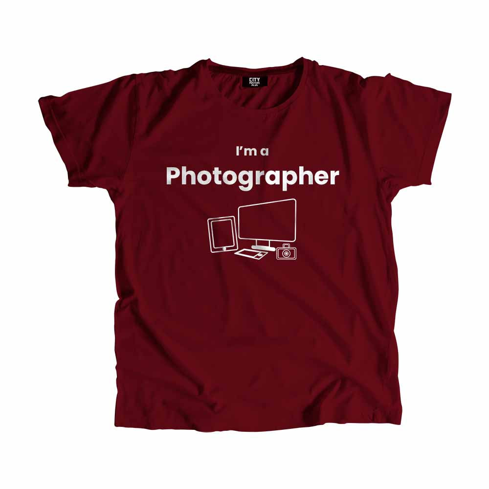 Photographer Men Unisex T-Shirt (Maroon) Technology Unisex T-Shirt | City Posters Plus