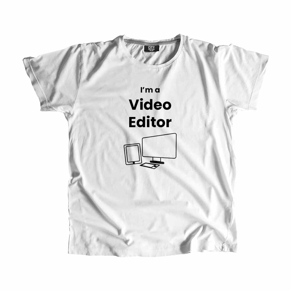 Video Editor Men Unisex T-Shirt (White) Technology Unisex T-Shirt | City Posters Plus