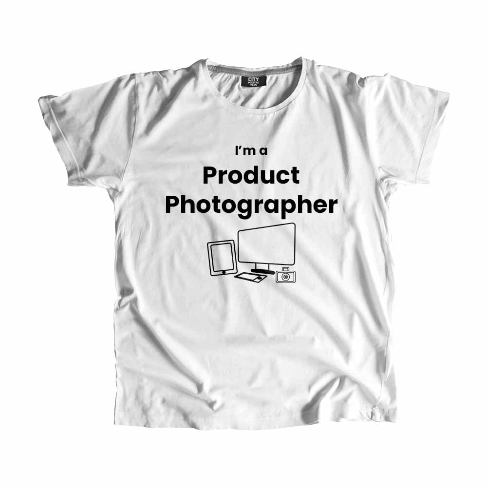 Product Photographer Men Unisex T-Shirt (White) Technology Unisex T-Shirt | City Posters Plus
