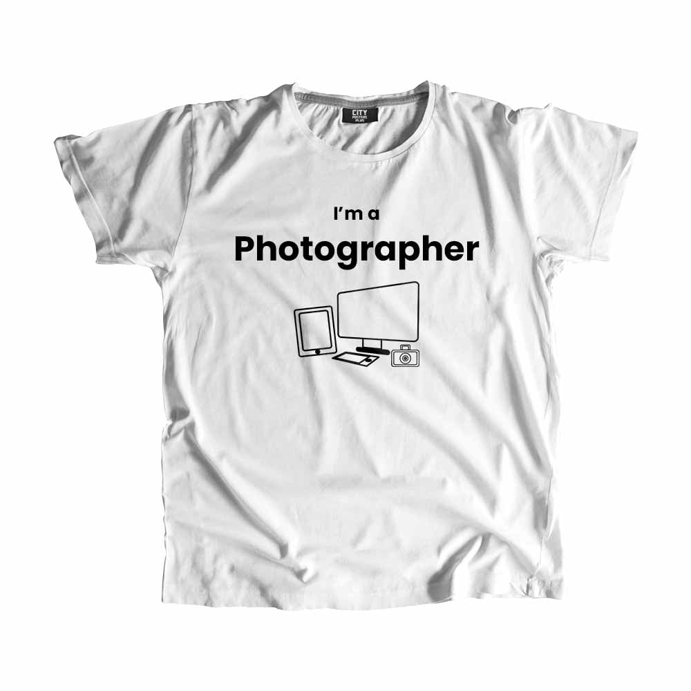 Photographer Men Unisex T-Shirt (White) Technology Unisex T-Shirt | City Posters Plus