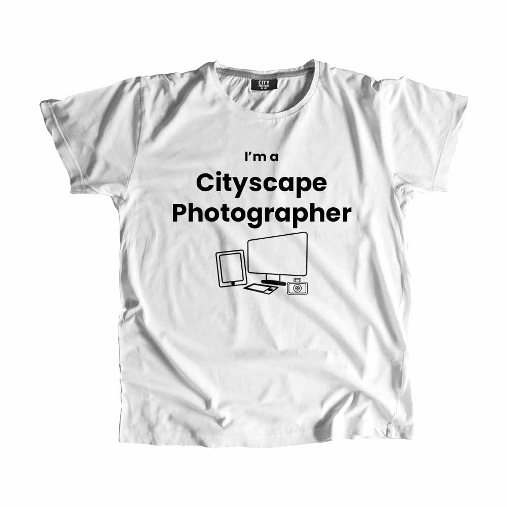 Cityscape Photographer Men Unisex T-Shirt (White) Technology Unisex T-Shirt | City Posters Plus