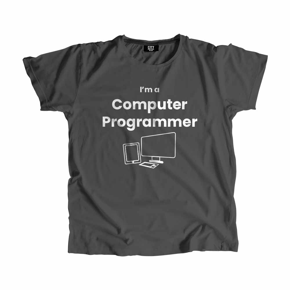 Computer Programmer Men Unisex T-Shirt (Charcoal Grey) Technology Unisex T-Shirt | City Posters Plus