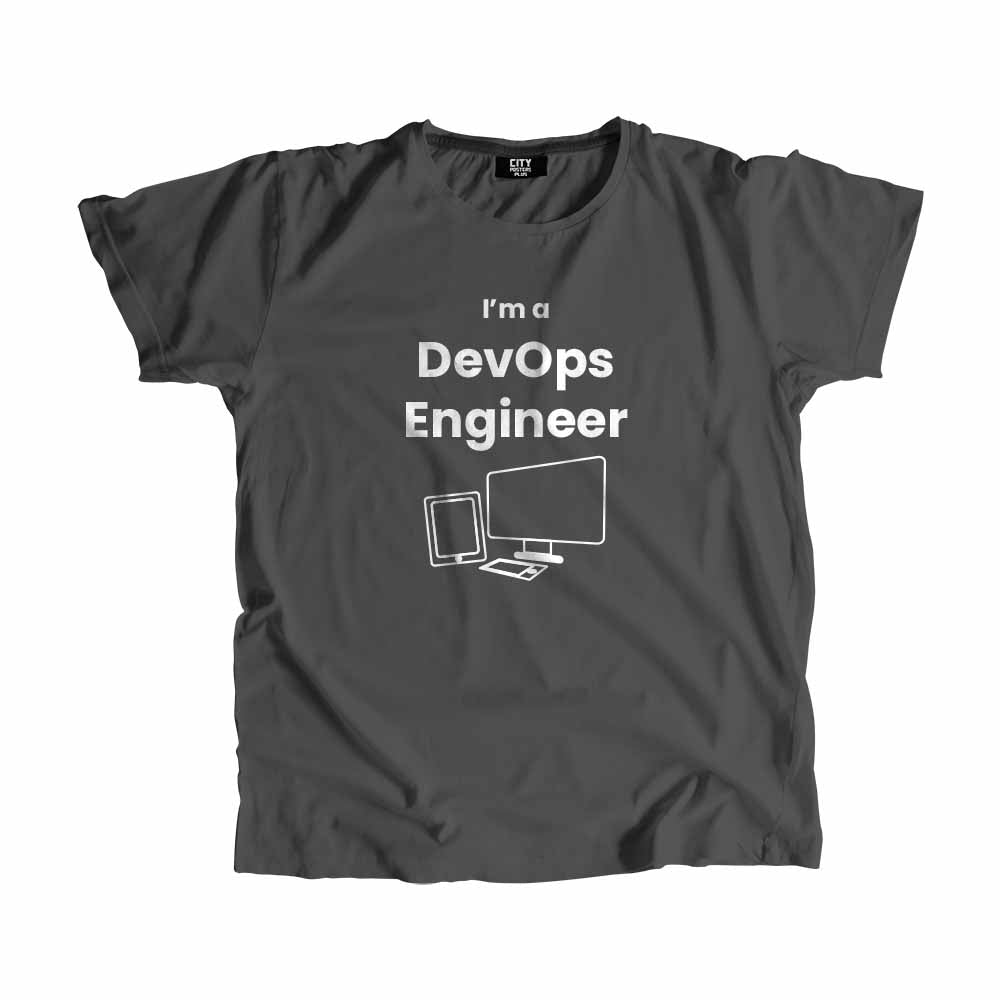 DevOps Engineer Men Unisex T-Shirt (Charcoal Grey) Technology Unisex T-Shirt | City Posters Plus