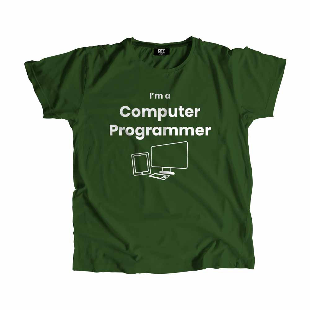 Computer Programmer Men Unisex T-Shirt (Olive Green) Technology Unisex T-Shirt | City Posters Plus