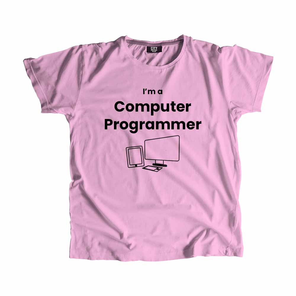 Computer Programmer Men Unisex T-Shirt (Light Pink) Technology Unisex T-Shirt | City Posters Plus