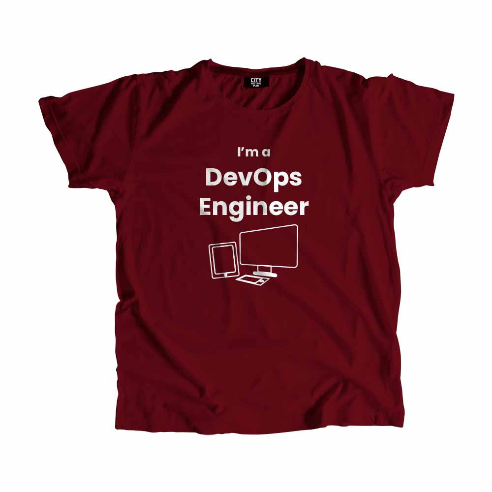 DevOps Engineer Men Unisex T-Shirt (Maroon) Technology Unisex T-Shirt | City Posters Plus