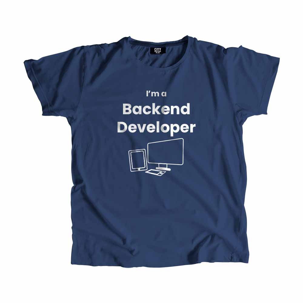 Backend Developer Men Unisex T-Shirt (Navy Blue) Technology Unisex T-Shirt | City Posters Plus