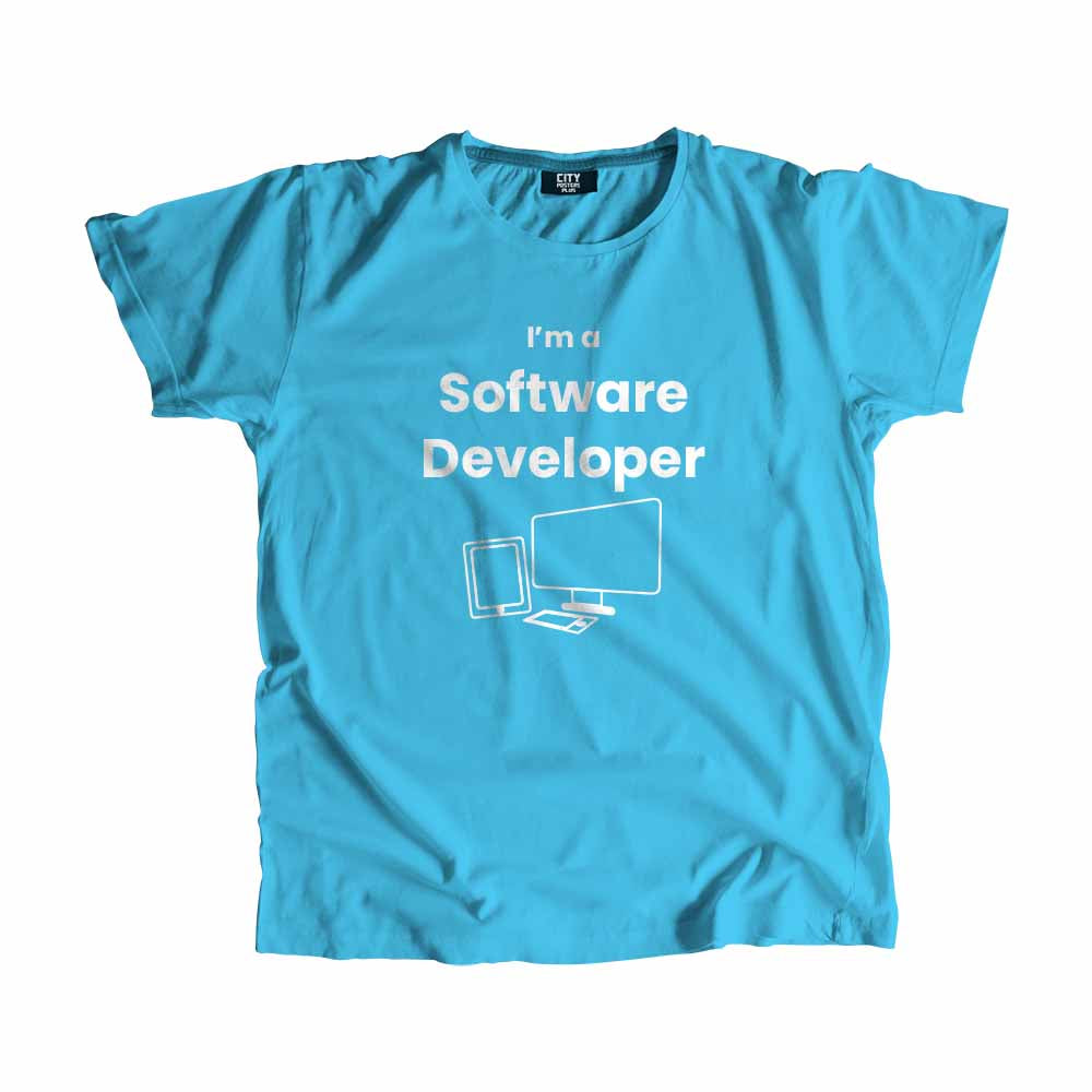 Software Developer Men Unisex T-Shirt (Sky Blue) Technology Unisex T-Shirt | City Posters Plus