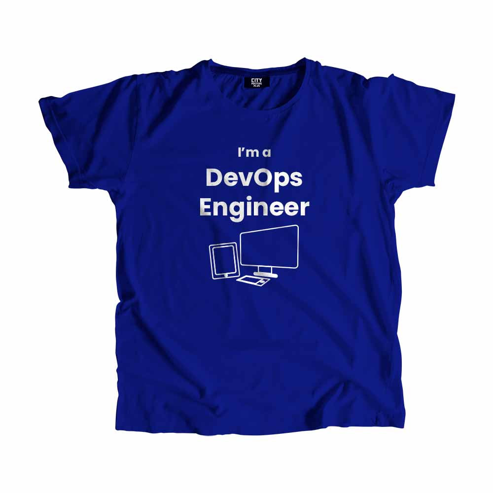 DevOps Engineer Men Unisex T-Shirt (Royal Blue) Technology Unisex T-Shirt | City Posters Plus