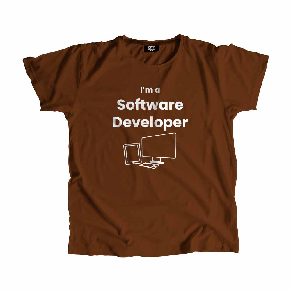 Software Developer Men Unisex T-Shirt (Brown) Technology Unisex T-Shirt | City Posters Plus