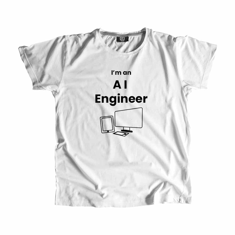 AI Engineer Men Unisex T-Shirt (White) Technology Unisex T-Shirt | City Posters Plus
