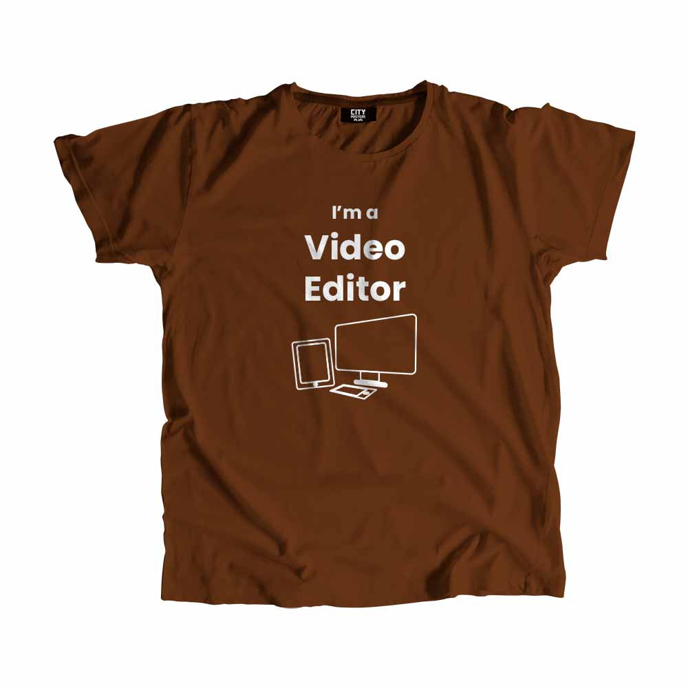 Video Editor Men Unisex T-Shirt (Brown) Technology Unisex T-Shirt | City Posters Plus
