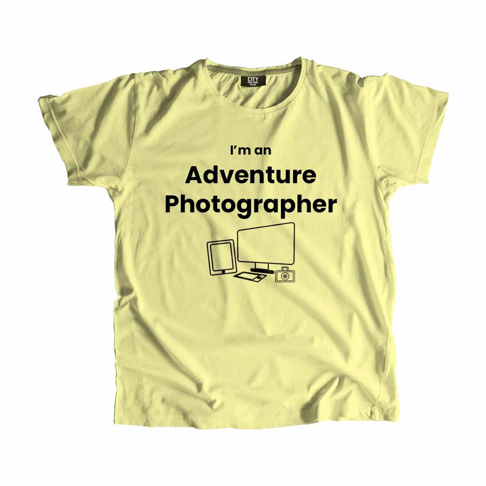 Adventure Photographer Men Unisex T-Shirt (Butter Yellow) Technology Unisex T-Shirt | City Posters Plus