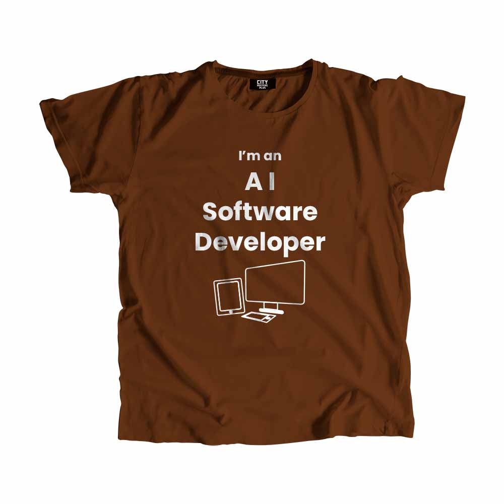 AI Software Developer Men Unisex T-Shirt (Brown) Technology Unisex T-Shirt | City Posters Plus