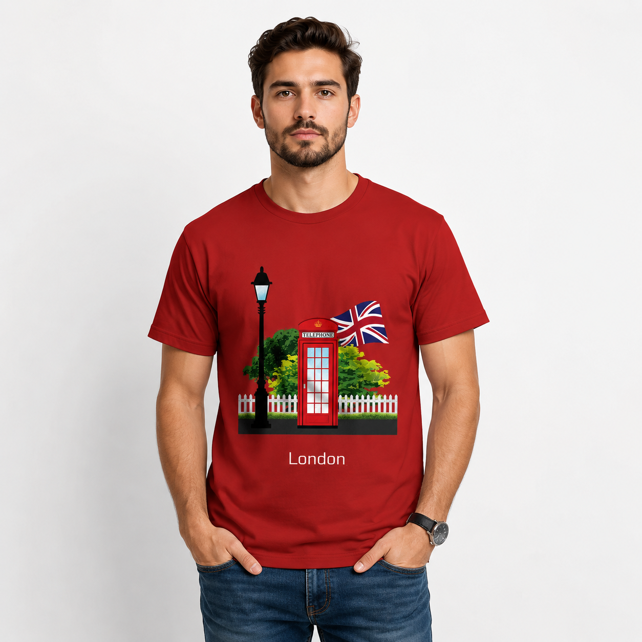 London Red Telephone Men Unisex Men Unisex T-Shirt (Red)
