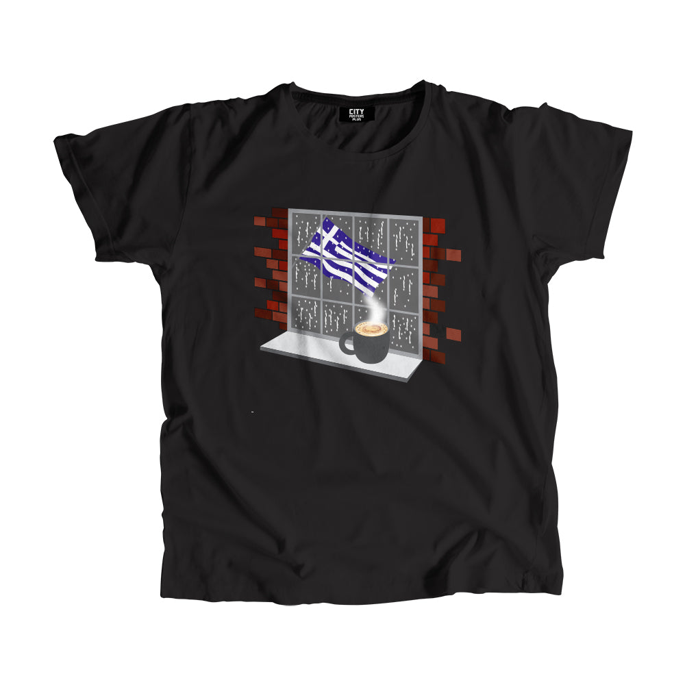 Greece Coffee Rain Men Unisex T-Shirt | Coffee Lover Graphic Tee