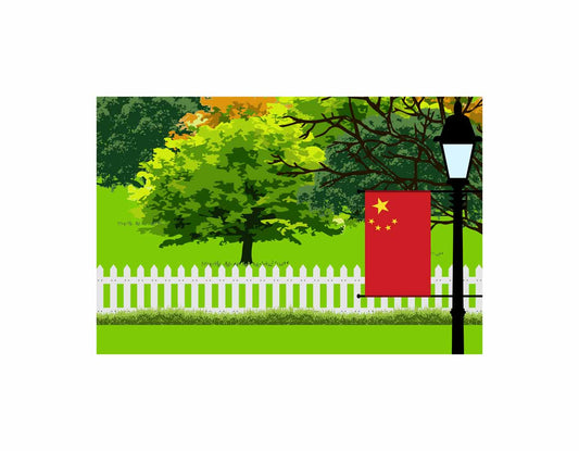 China Flags Trees Street Lamp Canvas Print Framed
