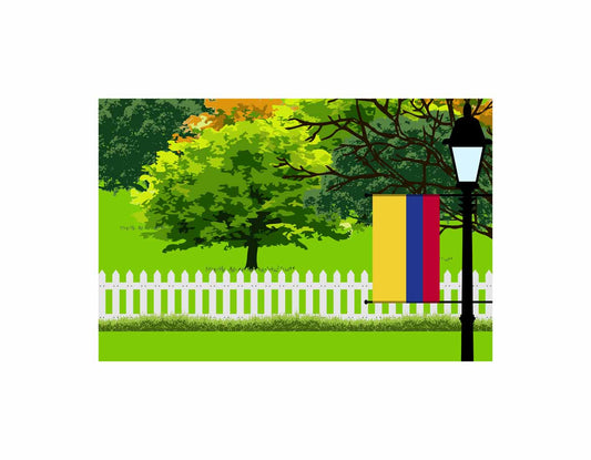 Colombia Flags Trees Street Lamp Canvas Print Framed