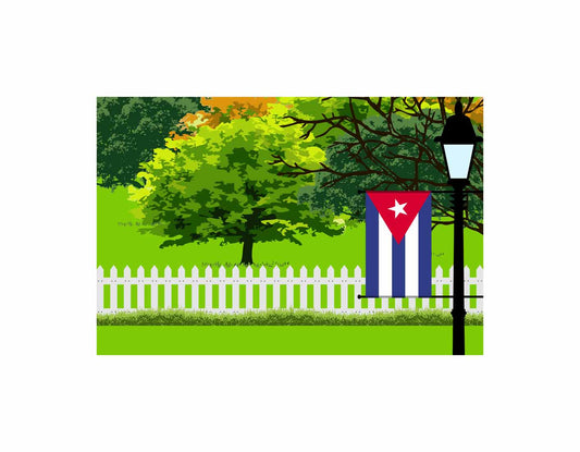 Cuba Flags Trees Street Lamp Canvas Print Framed