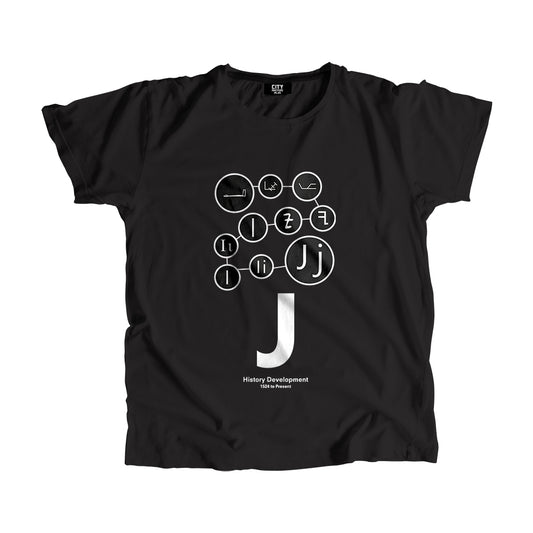 J Letter History Development Men Women Unisex T-Shirt