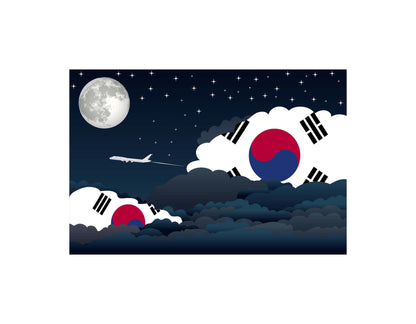 Korea, South Flags Night Clouds Canvas Print Framed