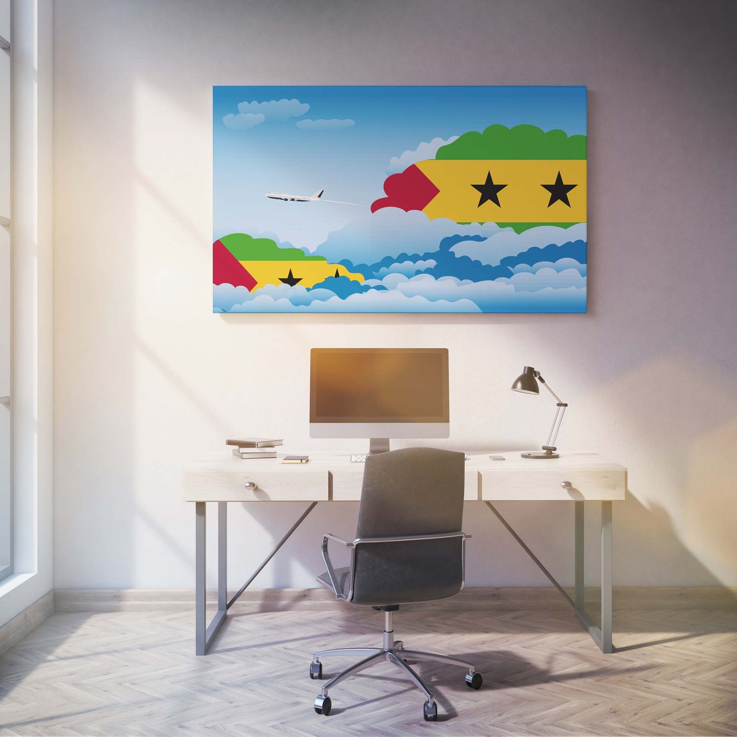 Sao Tome and Principe Flags Day Clouds Canvas Print Framed