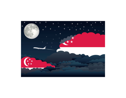 Singapore Flags Night Clouds Canvas Print Framed
