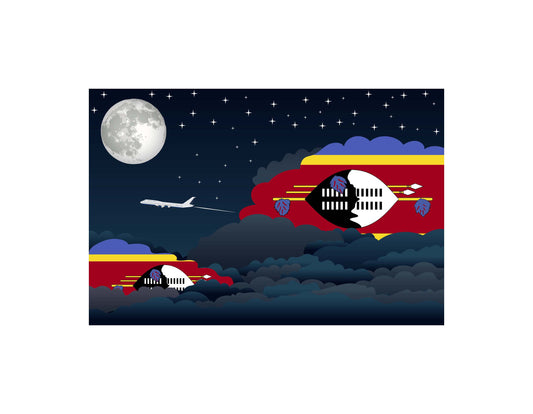 Swaziland Flags Night Clouds Canvas Print Framed