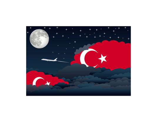 Turkey Flags Night Clouds Canvas Print Framed