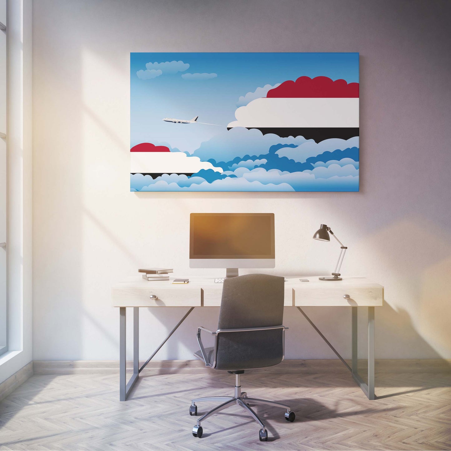 Yemen Flags Day Clouds Canvas Print Framed